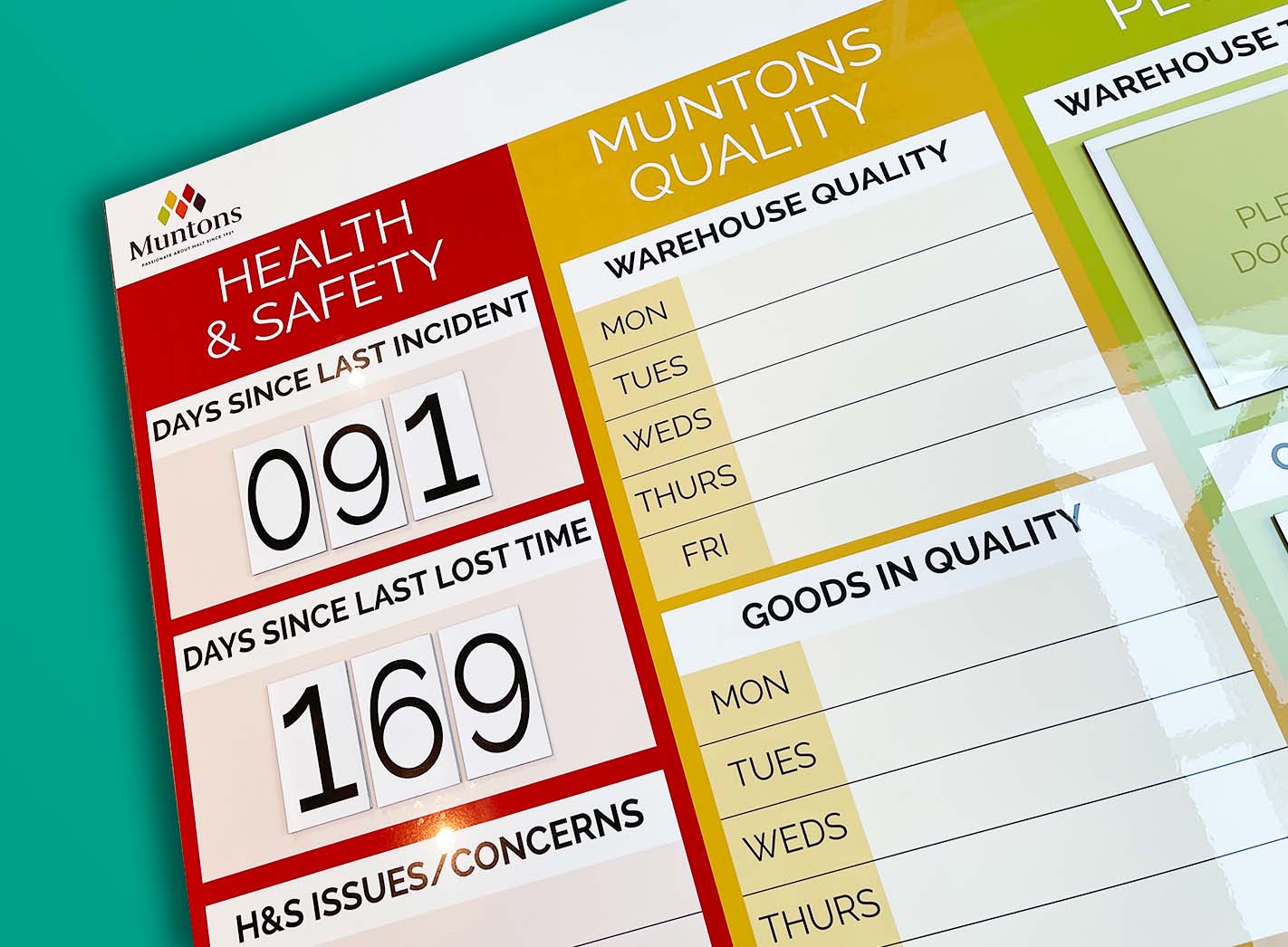 Muntons H&S Quality KPI board magnetic numbers