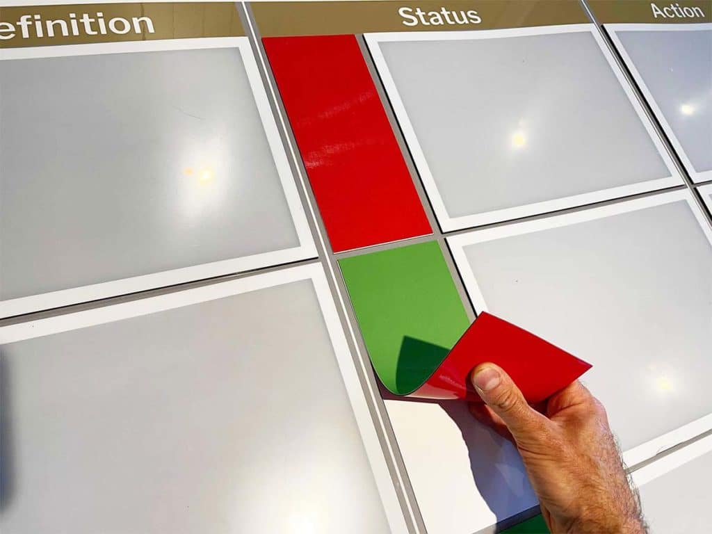 Double sided green and red status magnetic labels