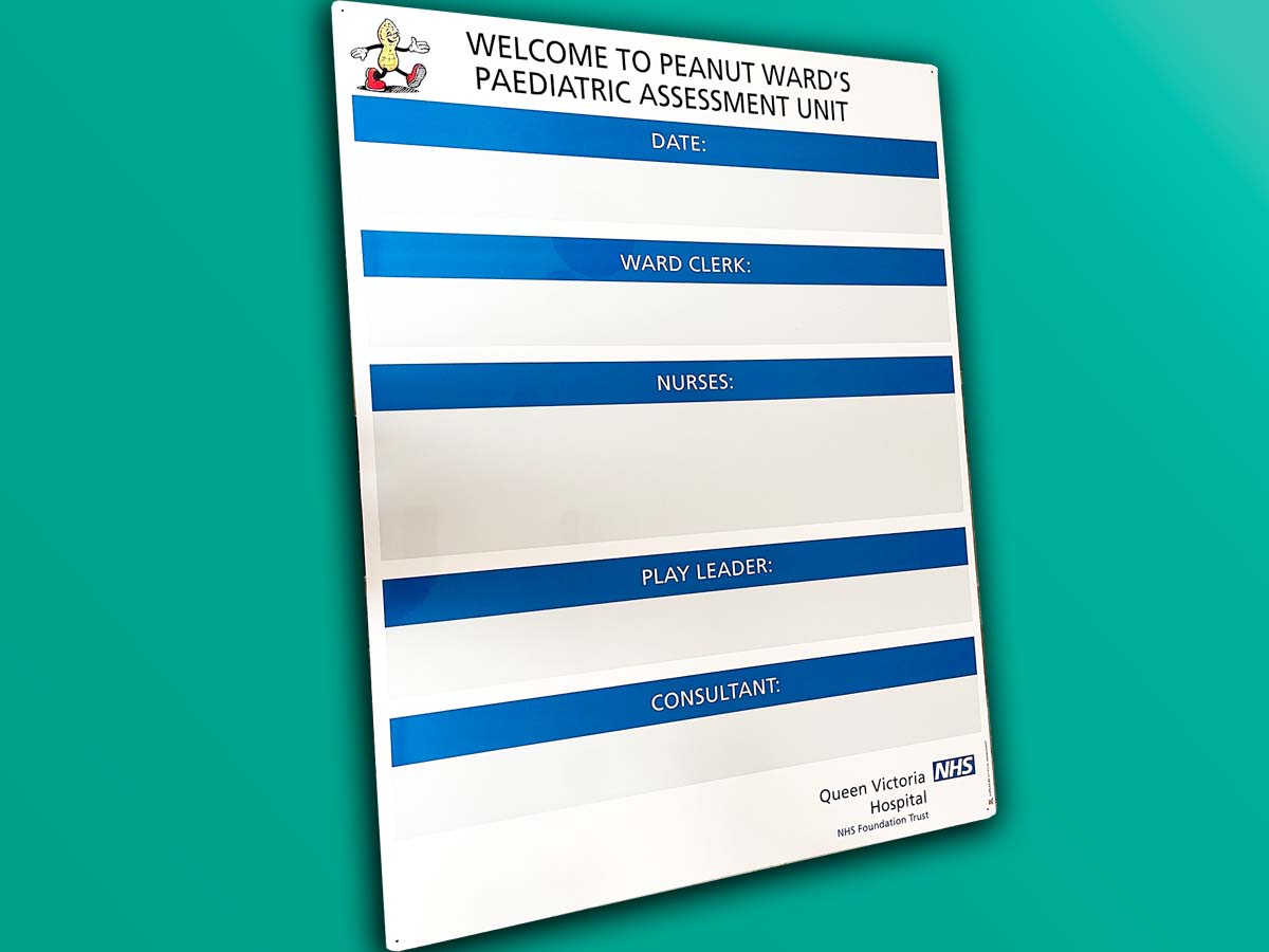 NHS queen Vic ward printed whiteboard